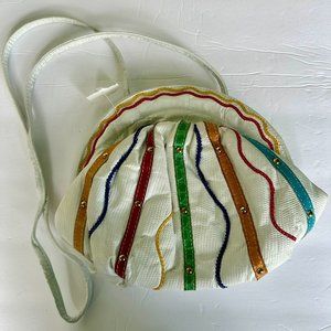 Vintage 1980s Colorful leather Patch Pouch shoulder cross-body bag